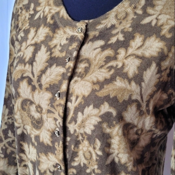 Talbots Petites Khaki Green Italian Merino Wool Button Front Cardigan - Size S - Picture 6 of 9